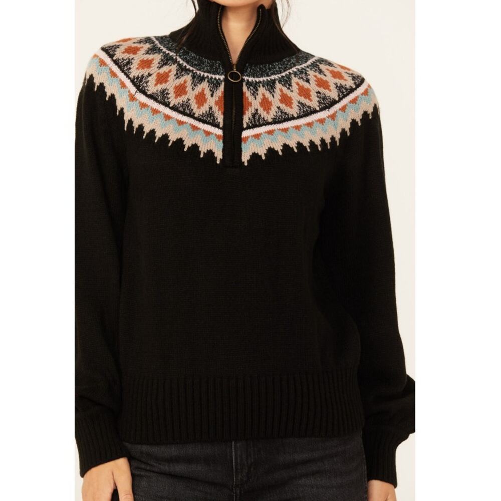 Shyanne Sweater Women's Extra Zip Front Mock Neck Aztec Southwest Cowboy Chic XS